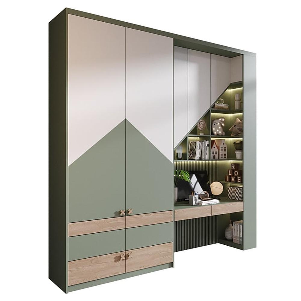 Ropero + Escritorio Melamina Geminis - Verde y Blanco