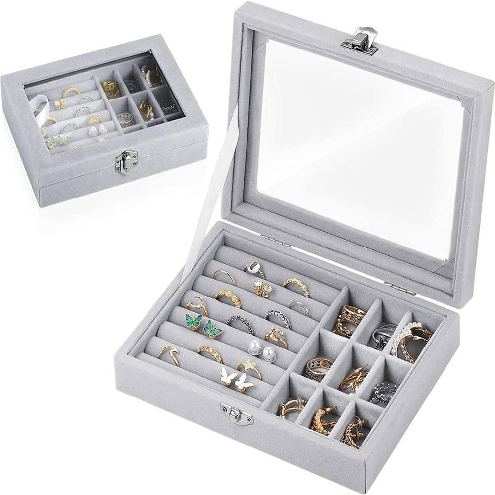 Joyero con tapa de Cristal Estuche de Terciopelo Joyero con tapa de Cristal Estuche de Terciopelo