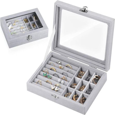 Joyero con tapa de Cristal Estuche de Terciopelo