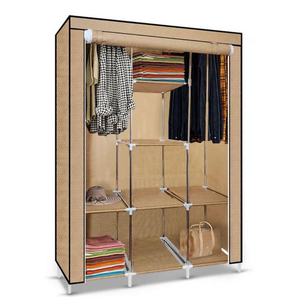 Ropero Armable de Tela Armario de 3 Cuerpos con 8 Divisiones Beige