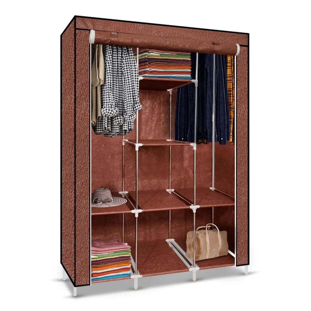 Ropero Armable de Tela Armario de 3 Cuerpos con 8 Divisiones Marrón