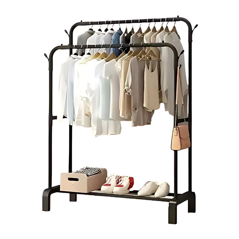 Colgador Perchero de Metal con Doble Organizador 150x110x57cm Negro