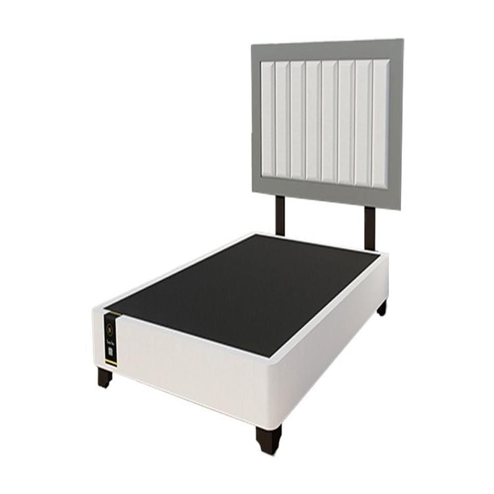 Dormitorio Lugo + Cabecera patas ajustables 1.5 plz - Ivory y Gris Grafito