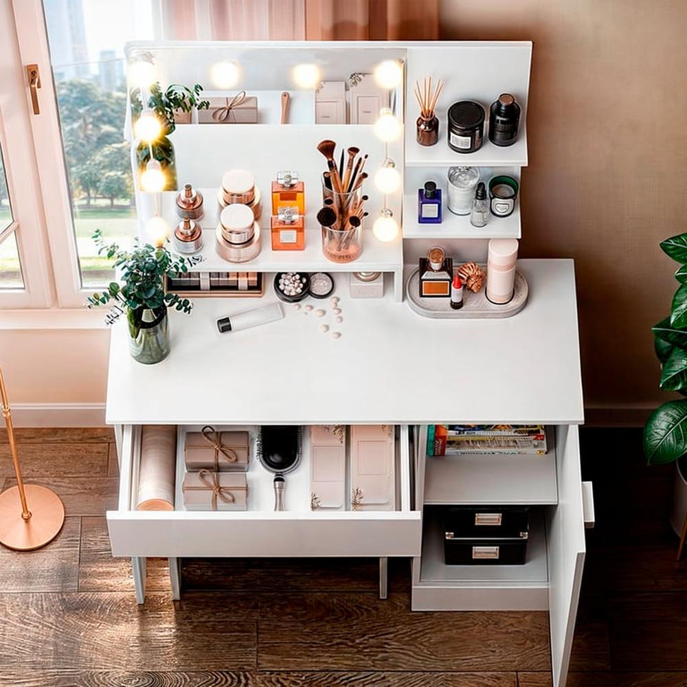 Tocador Joyero Akrar con Espejo + Puff