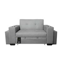 Sofa Cama Madison 2 Plz con Portavaso + Puff - Gris Claro