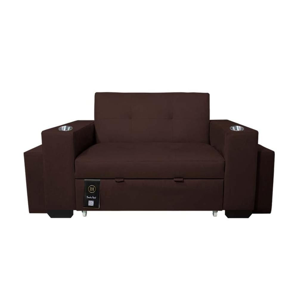 Sofa Cama Madison 2 Plz con Portavaso + Puff - Chocolate