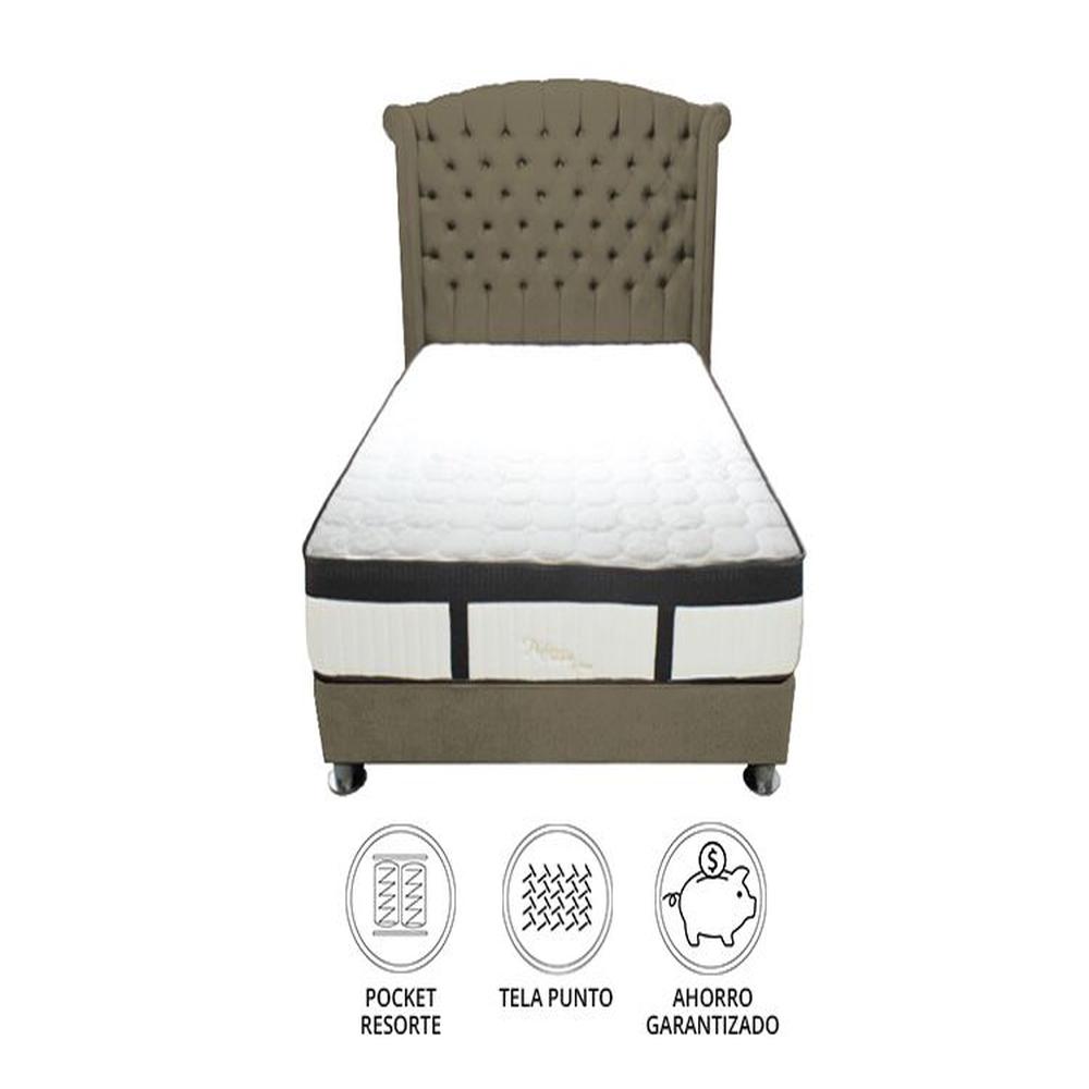Dormitorio Platinium Con Almohada y Cojin Queen - Beige oscuro
