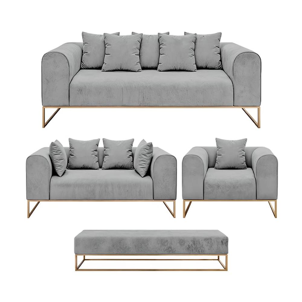 Juego de sala 3 2 1 Luxury Dolneni + Banqueta - Gris claro