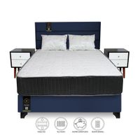 Dormitorio Tuzla 2 Plz + Cabecera + Colchón Dual + 2 Veladores + 2 Almohadas - Azul Marino