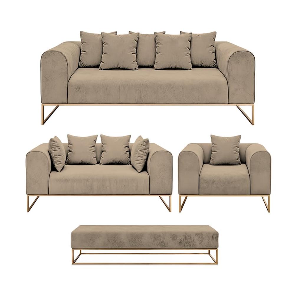 Juego de sala 3 2 1 Luxury Dolneni + Banqueta - Beige claro