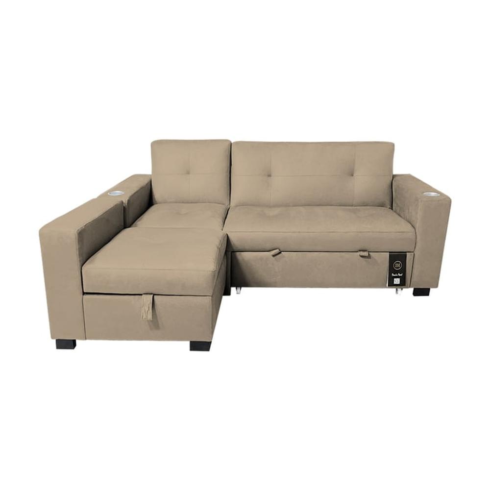 Sofá Cama Multifuncional Kavala con portavasos 3 Cuerpos - Beige Claro