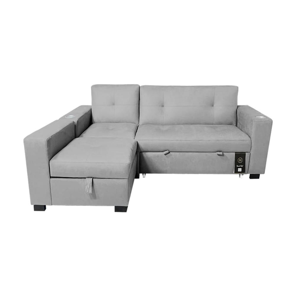 Sofá Cama Multifuncional Kavala con portavasos 3 Cuerpos - Gris Claro