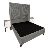 Dormitorio Lienz 2 Plz + Cabecera + 2 Veladores - Gris Oscuro
