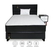 Dormitorio Tuzla 1.5 Plz + Cabecera aérea + Colchón Dual + 1 velador + 1 Almohada - Negro