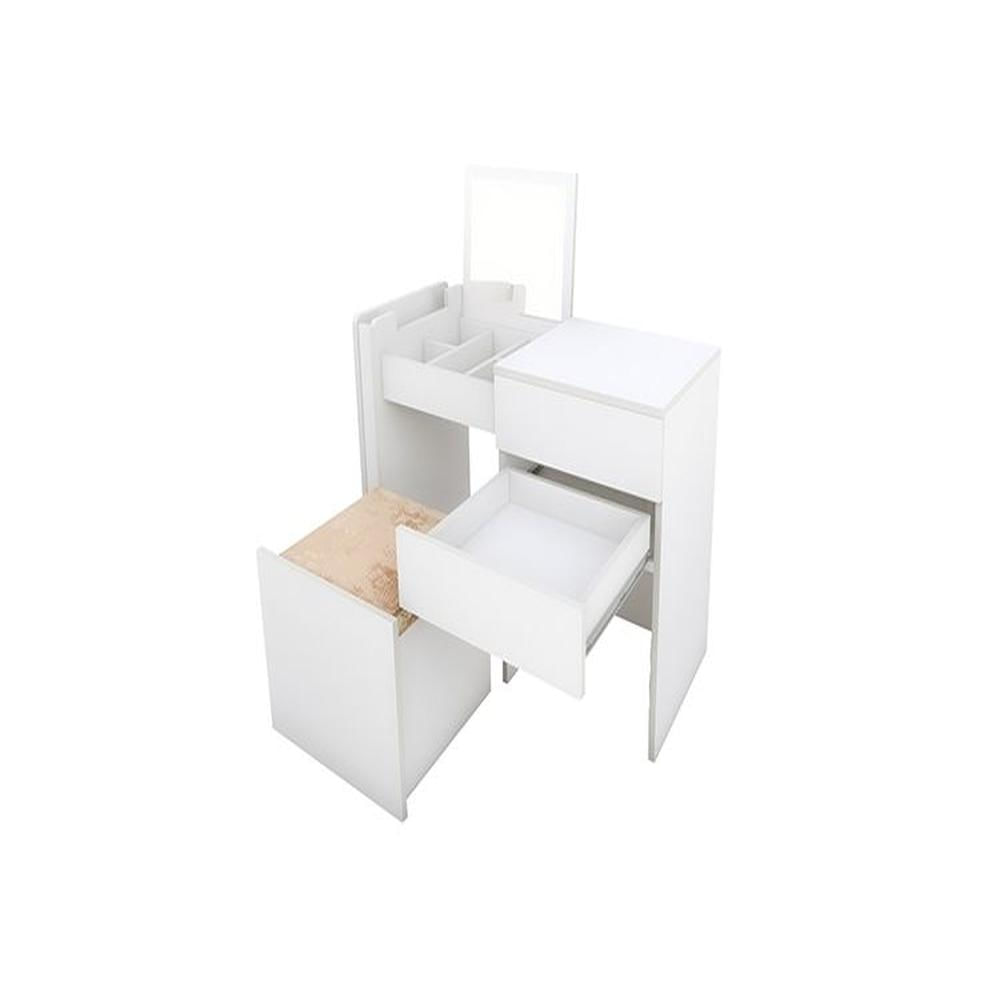 Tocado Organizado Con Espejo Nes Puff - Blanco