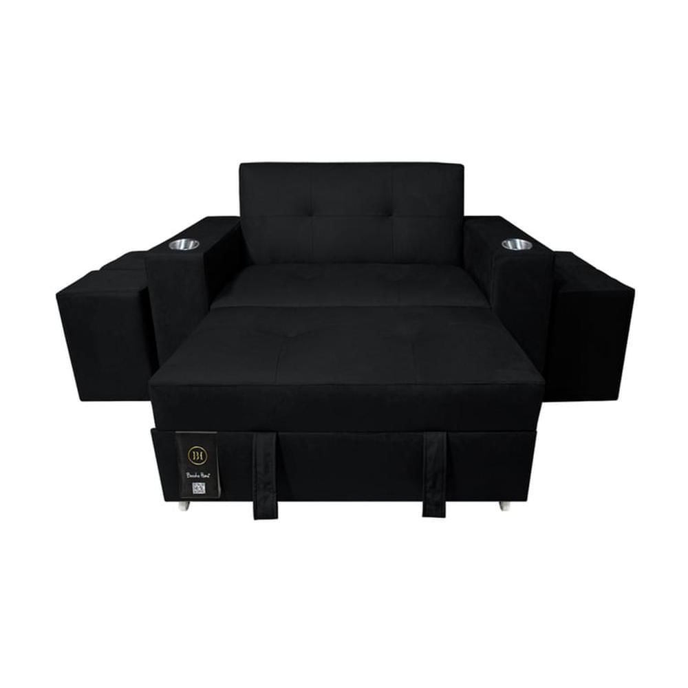 Sofá Cama Madison 1.5 Plz con Portavaso + Puff - Negro