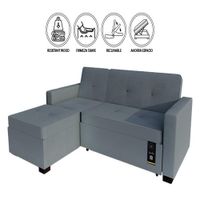 Sofá Cama Multifuncional Debar Izquierdo 3 Cuerpos - Gris Claro