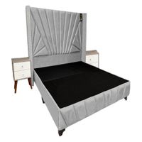 Dormitorio Lienz Queen + Cabecera + 2 Veladores - Gris Claro