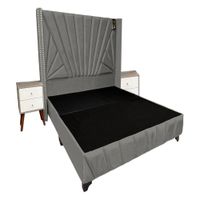 Dormitorio Lienz Queen + Cabecera + 2 Veladores - Gris Oscuro