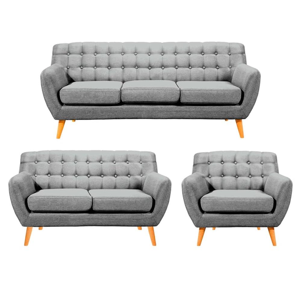 Juego de Sala Vintage Louth 3 + 2 + 1 - Gris claro