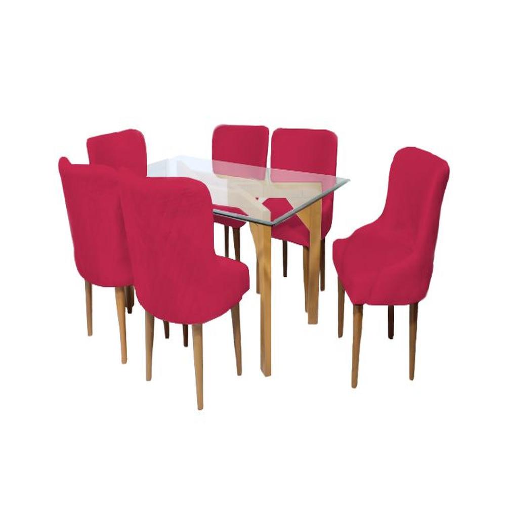 Juego de Comedor Recife Con 6 Sillas Mesa de Vidrio - Rojo