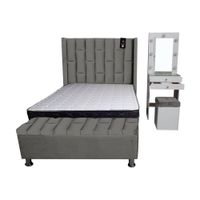 Dormitorio Boreti 1.5 Plz + Cabecera + Tocador + Puff + Baúl - Gris oscuro