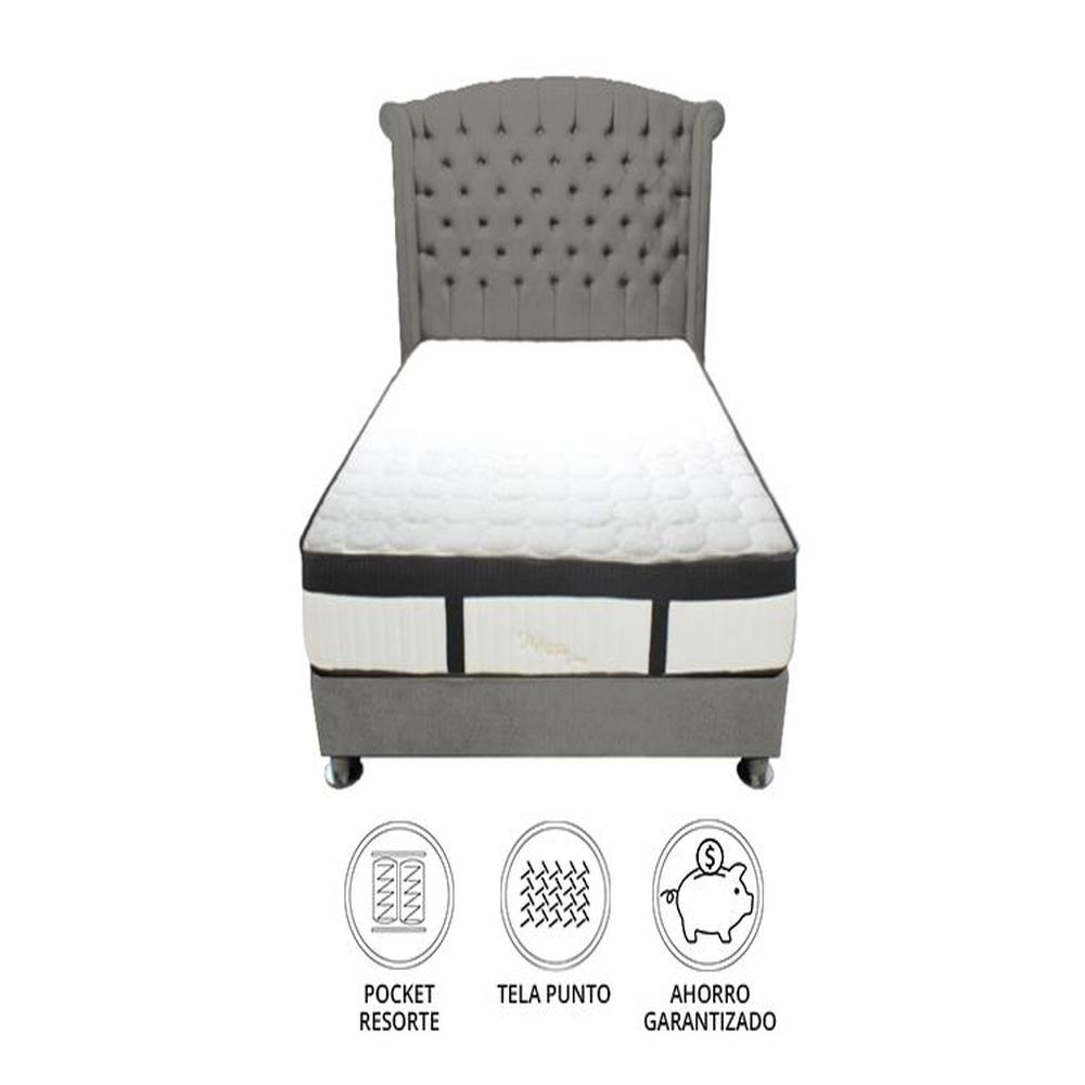 Dormitorio Platinium Con Almohada y Cojin Queen - Gris Oscuro