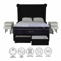 Dormitorio Pocket VIP 4 Cajones 2 Plz + Cabecera + 2 Veladores - Negro