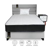 Dormitorio Tuzla 1.5 Plz + Cabecera aérea + Colchón Dual + 1 velador + 1 Almohada - Gris Claro