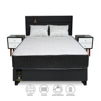 Dormitorio Tuzla 2 Plz + Cabecera + Colchón Dual + 2 Veladores + 2 Almohadas - Negro