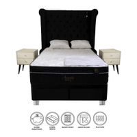 Dormitorio Pocket VIP 4 Cajones 1.5 Plz + Cabecera Odesa + 2 Veladores Vintage - Negro
