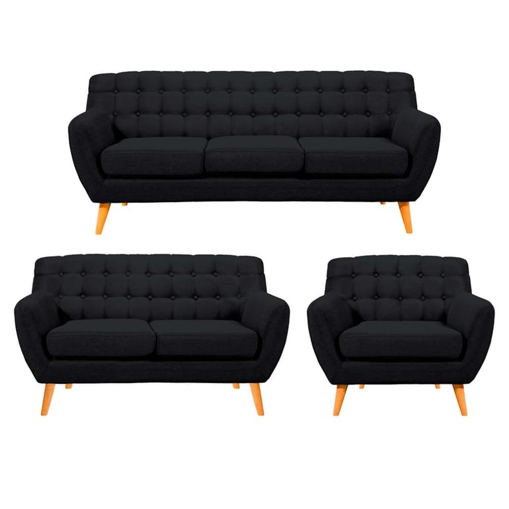 Juego de Sala Vintage Louth 3 + 2 + 1 - Negro