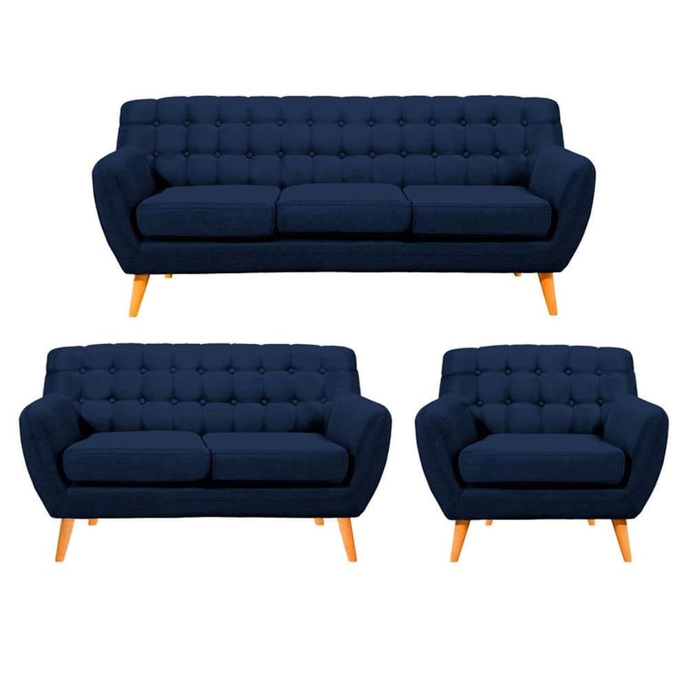 Juego de Sala Vintage Louth 3 + 2 + 1 - Azul Marino