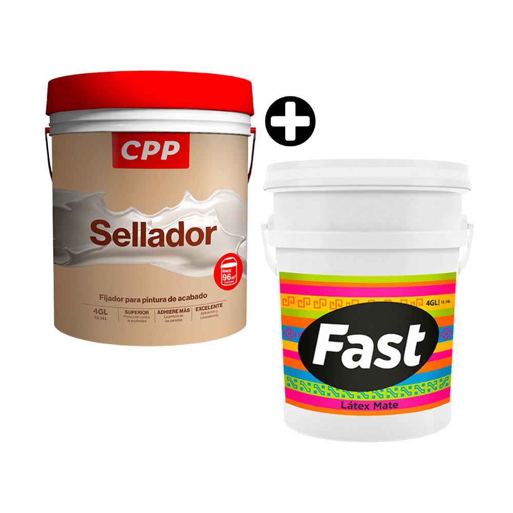 COMBO Pintura Latex Fast Blanco 4 galones + Sellador CPP 4 galones