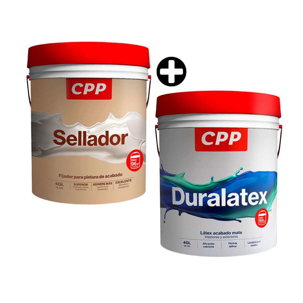 COMBO Pintura Latex Duralatex CPP Blanco 4 galones + Sellador CPP 4 galones