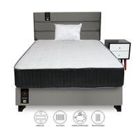 Dormitorio Tuzla 1.5 Plz + Cabecera aérea + Colchón Dual + 1 velador + 1 Almohada - Gris Oscuro