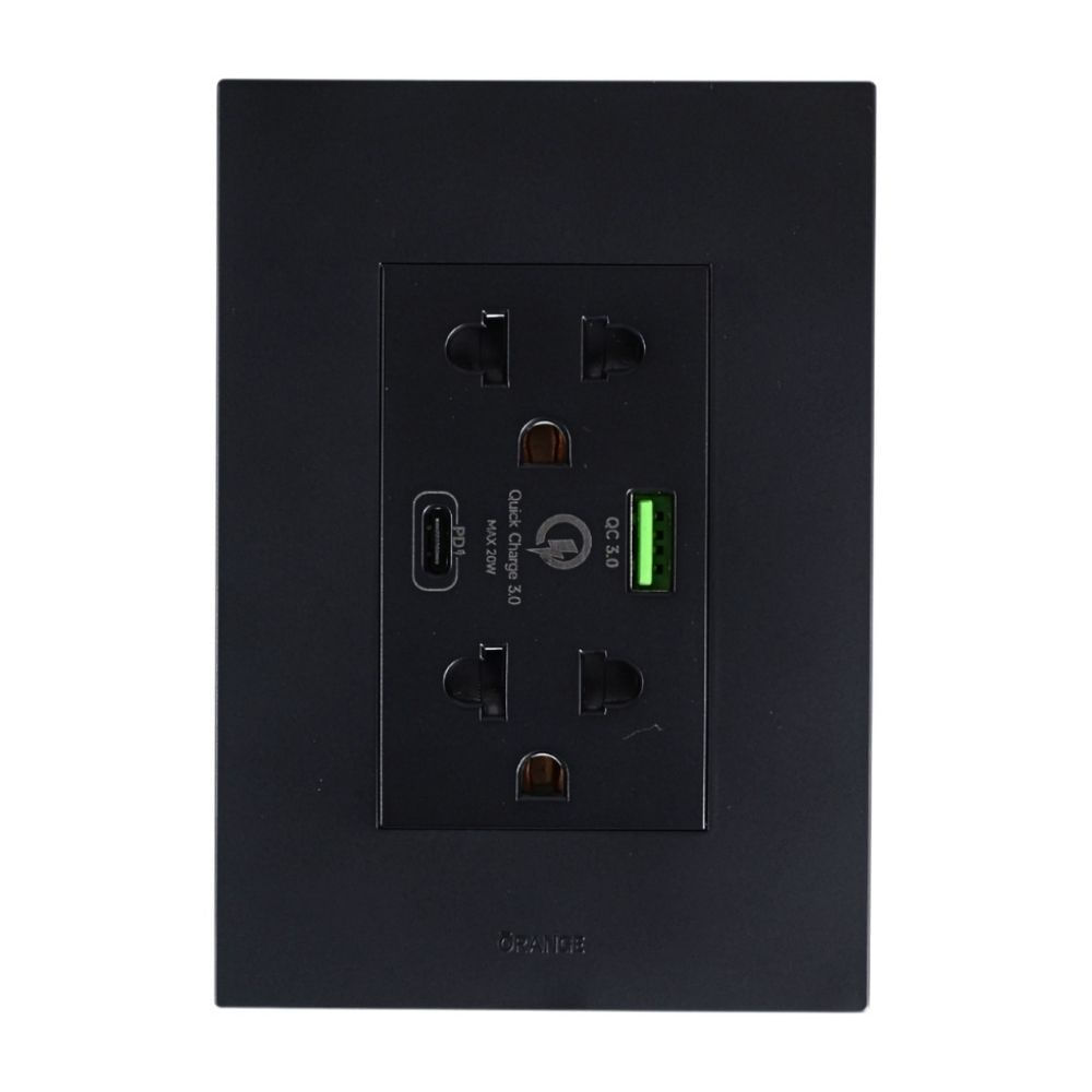 Tomacorriente Doble Universal Matte Orange con USB y Tipo C 15W