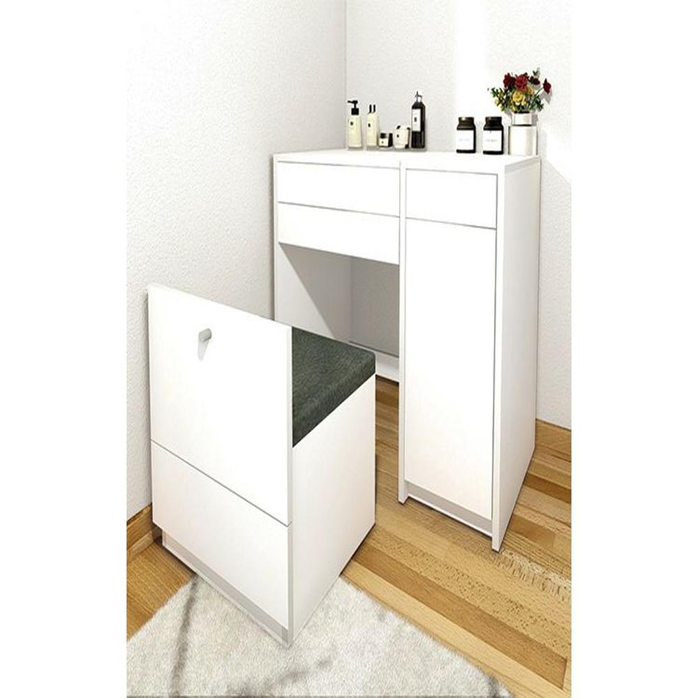 Tocador Joyero Espejo Hov Puerta Lateral Puff - Blanco