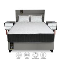 Dormitorio Tuzla 2 Plz + Cabecera + Colchón Dual + 2 Veladores + 2 Almohadas - Gris oscuro