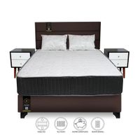 Dormitorio Tuzla 2 Plz + Cabecera + Colchón Dual + 2 Veladores + 2 Almohadas - Chocolate