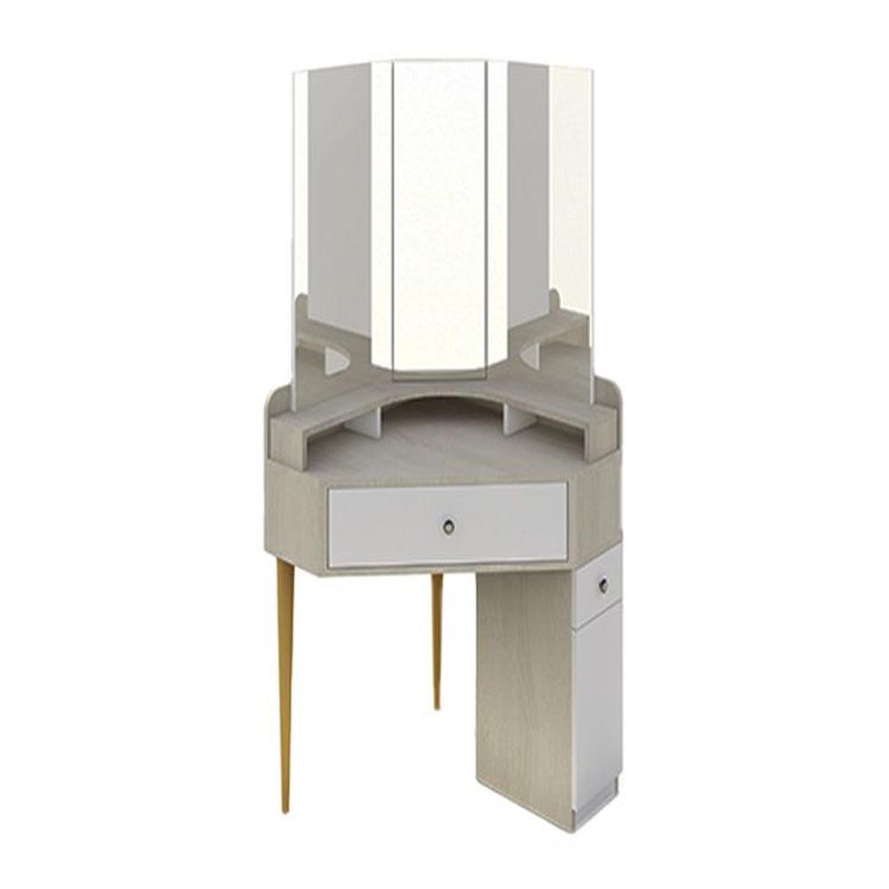 Tocador Esquinero Poppy Con Espejo- Polar y Blanco