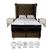 Dormitorio Pocket VIP 4 Cajones 1.5 Plz + Cabecera Odesa + 2 Veladores Vintage - Chocolate