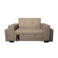 Sofá Cama Madison 1 Plz con Portavaso + Puff - Beige Claro