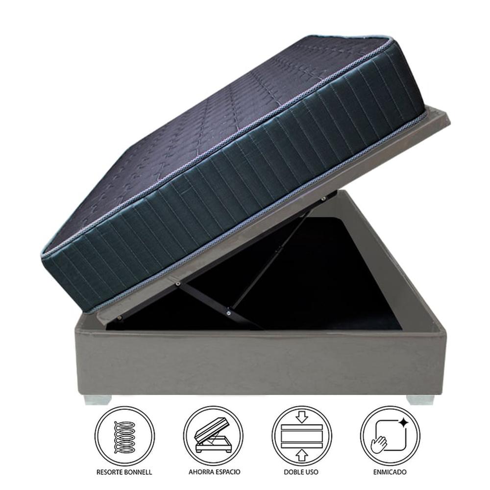 Cama Box Espacio Trento Dual Rest 1.5 plz - Gris oscuro