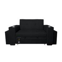 Sofá Cama Madison 1 Plz con Portavaso + Puff - Negro