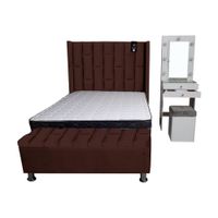 Dormitorio Boreti 2 Plz + Cabecera + Tocador + Puff + Baúl - Chocolate