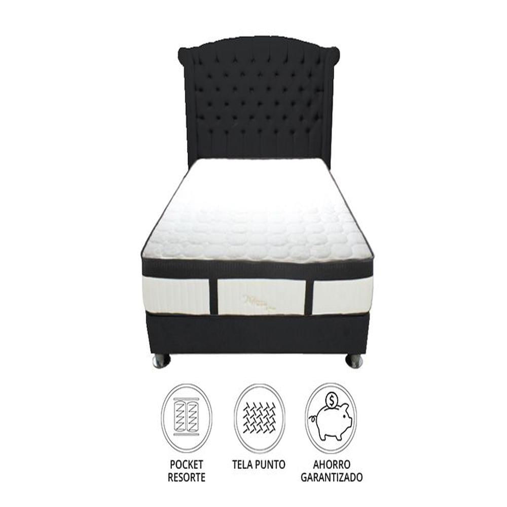 Dormitorio Platinium Con Almohada y Cojin Queen - Negro