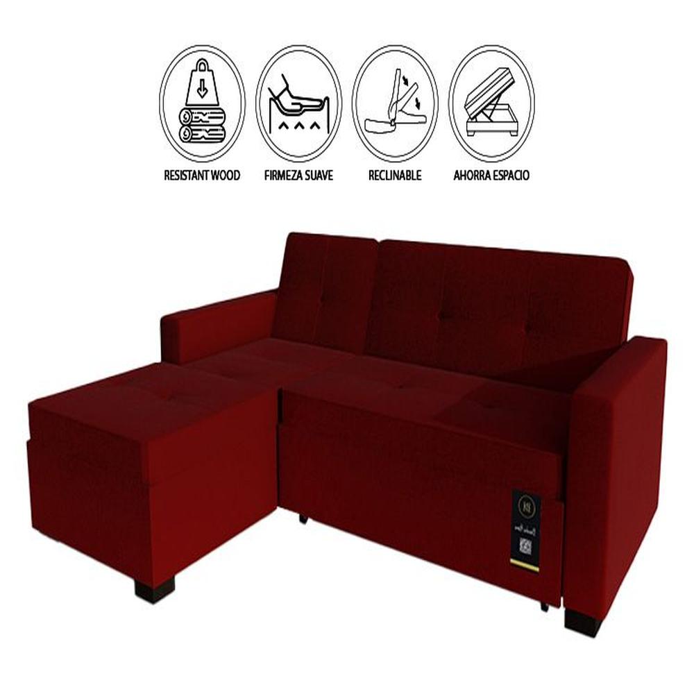 Sofá Cama Multifuncional Debar Izquierdo 3 Cuerpos - Rojo