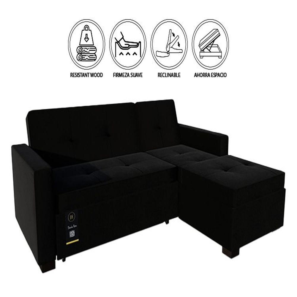 Sofá Cama Seccional Debar Derecho 3 Cuerpos - Negro