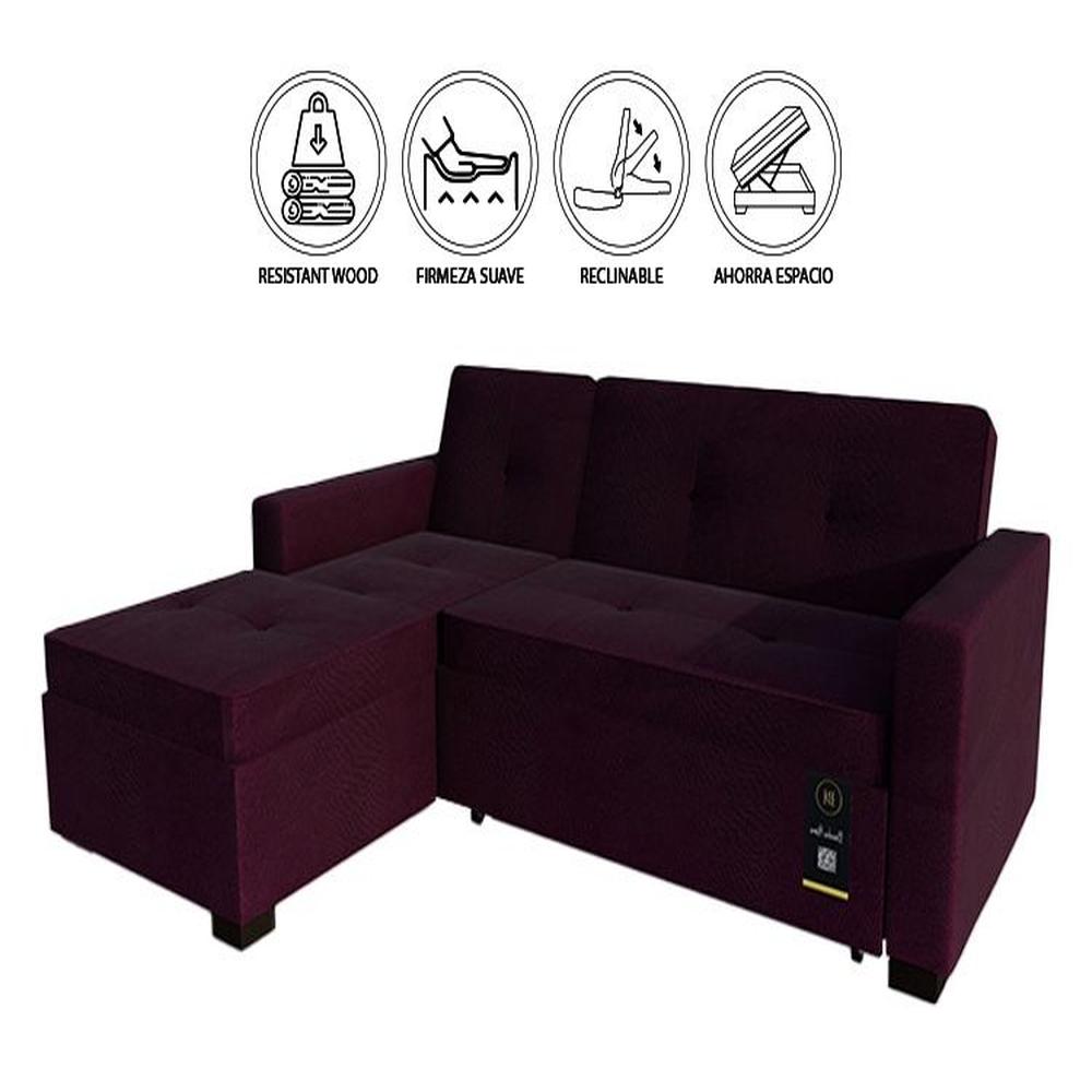 Sofá Cama Multifuncional Debar Izquierdo 3 Cuerpos - Púrpura